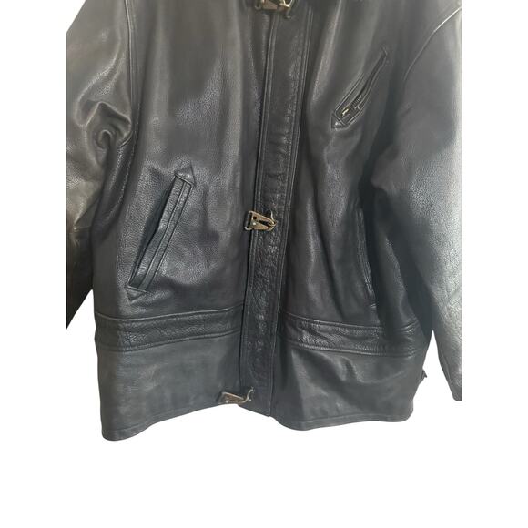 Vintage Wilsons Mens Large Leather Distressed Black Coat Jacket Zip Metal Toggle - Picture 5 of 15